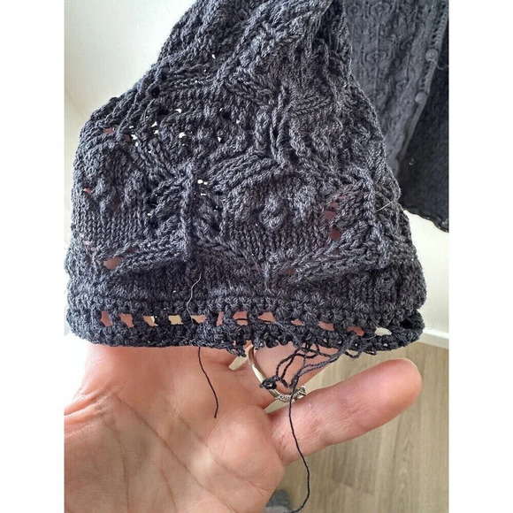 Jones New York 1X Open Knit Crochet Cardigan Long Length Whimsygoth Witchy Goth - Picture 4 of 7